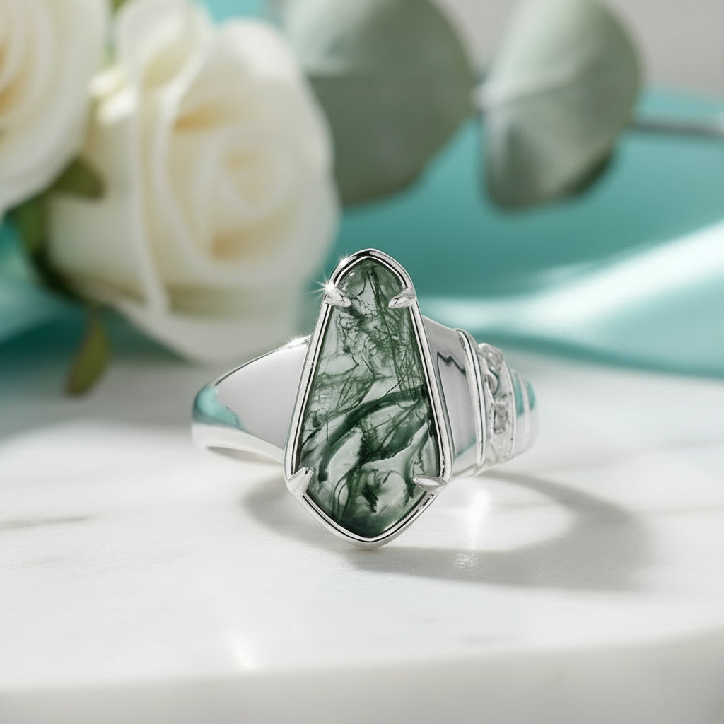 Ring of Solace- Natural Unique Moss Agate Rings-Evani Jewelry