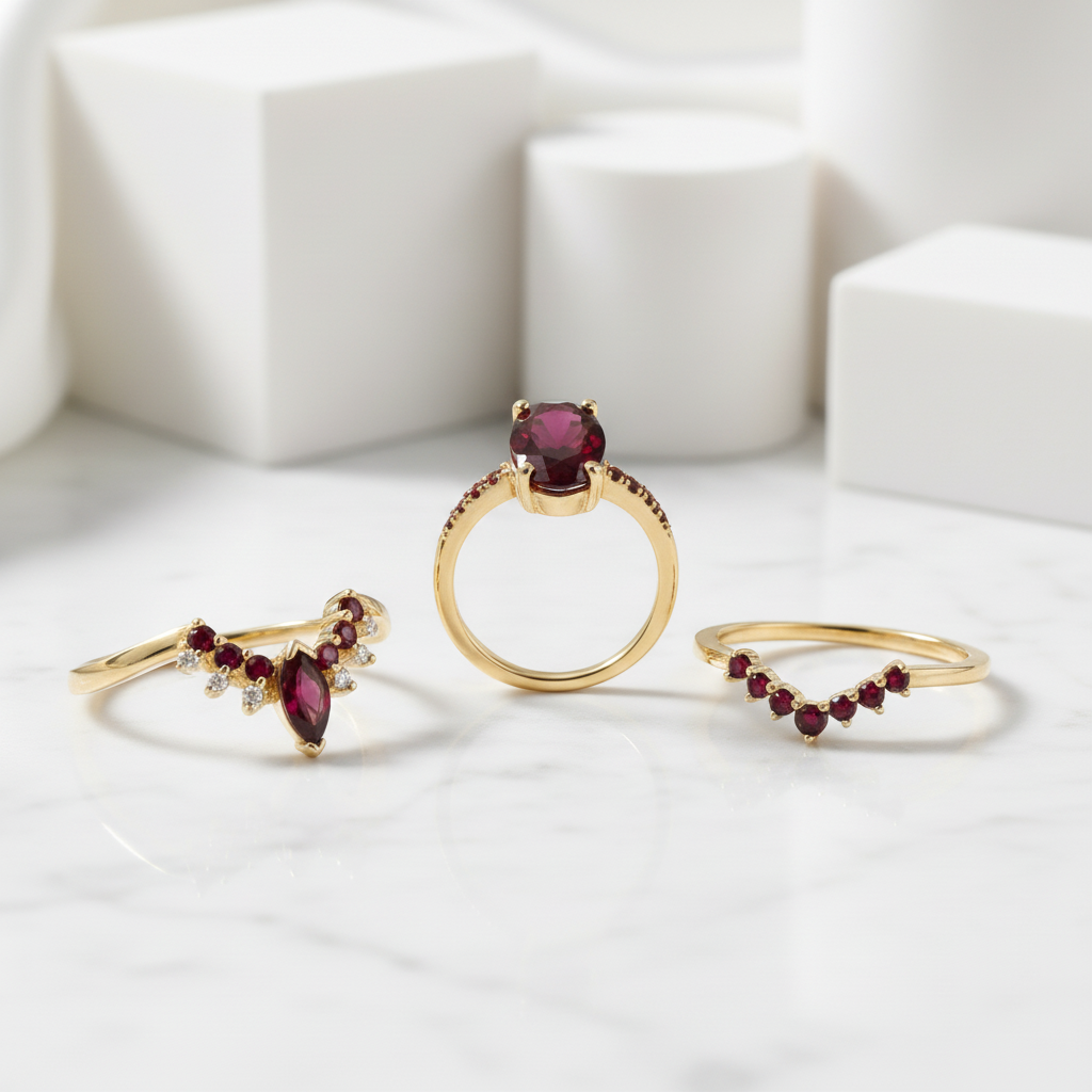 Round-cut Ruby Birthstone Engagement Ring-Evani Jewelry