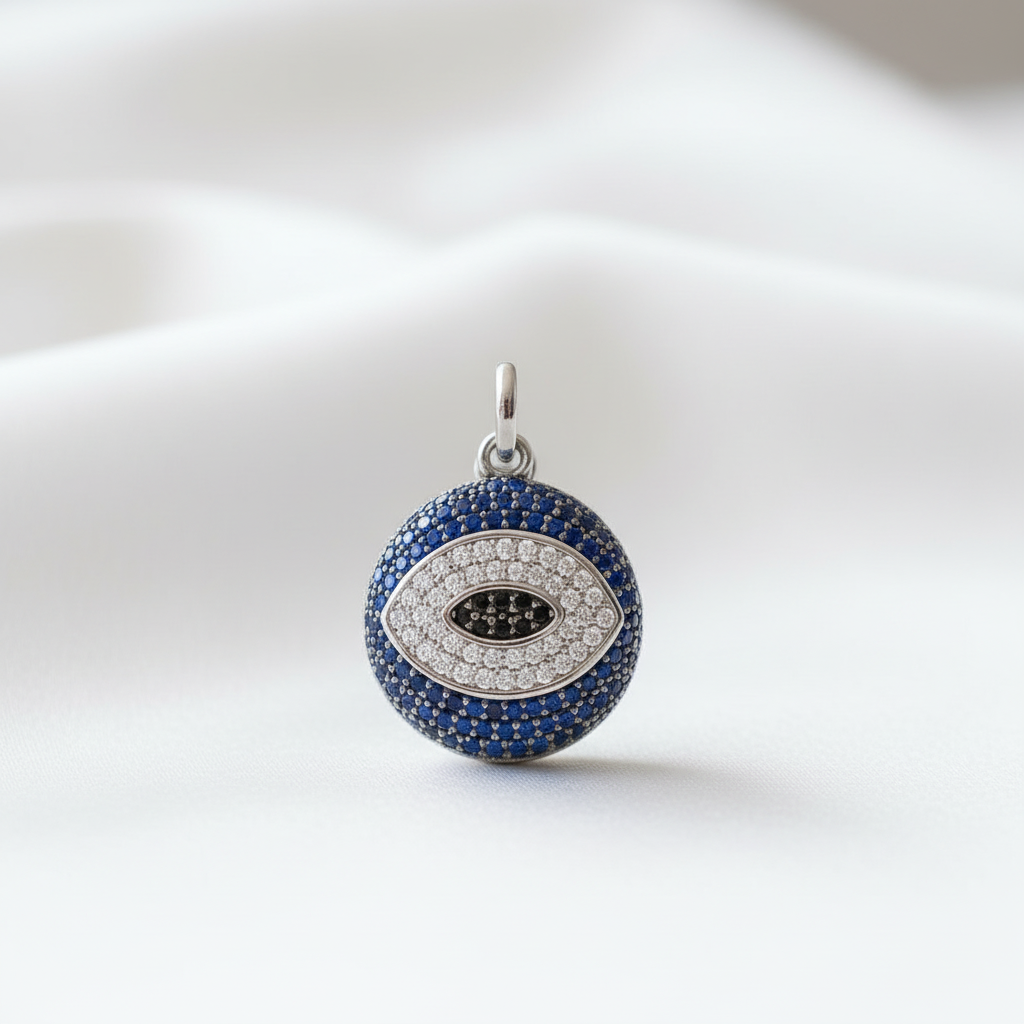 Evil Eye Diamond Option Round Pendant - Evani Naomi Jewelry