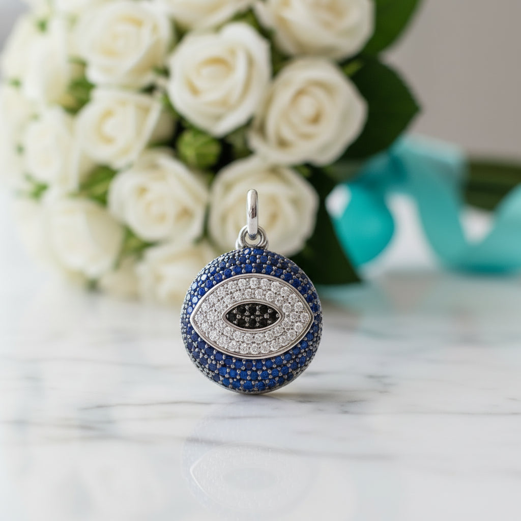 Evil Eye Diamond Round Pendant-Evani Jewelry