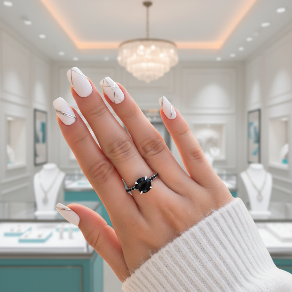 Exclusive Round Cut Black Diamond White Gold Engagement Ring-Evani Jewelry