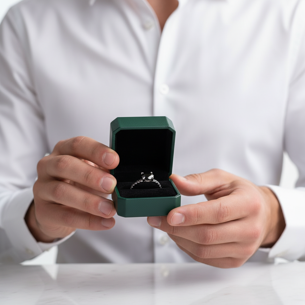 Exclusive Round Cut Black Diamond Option White Gold Engagement Ring - Evani Naomi Jewelry