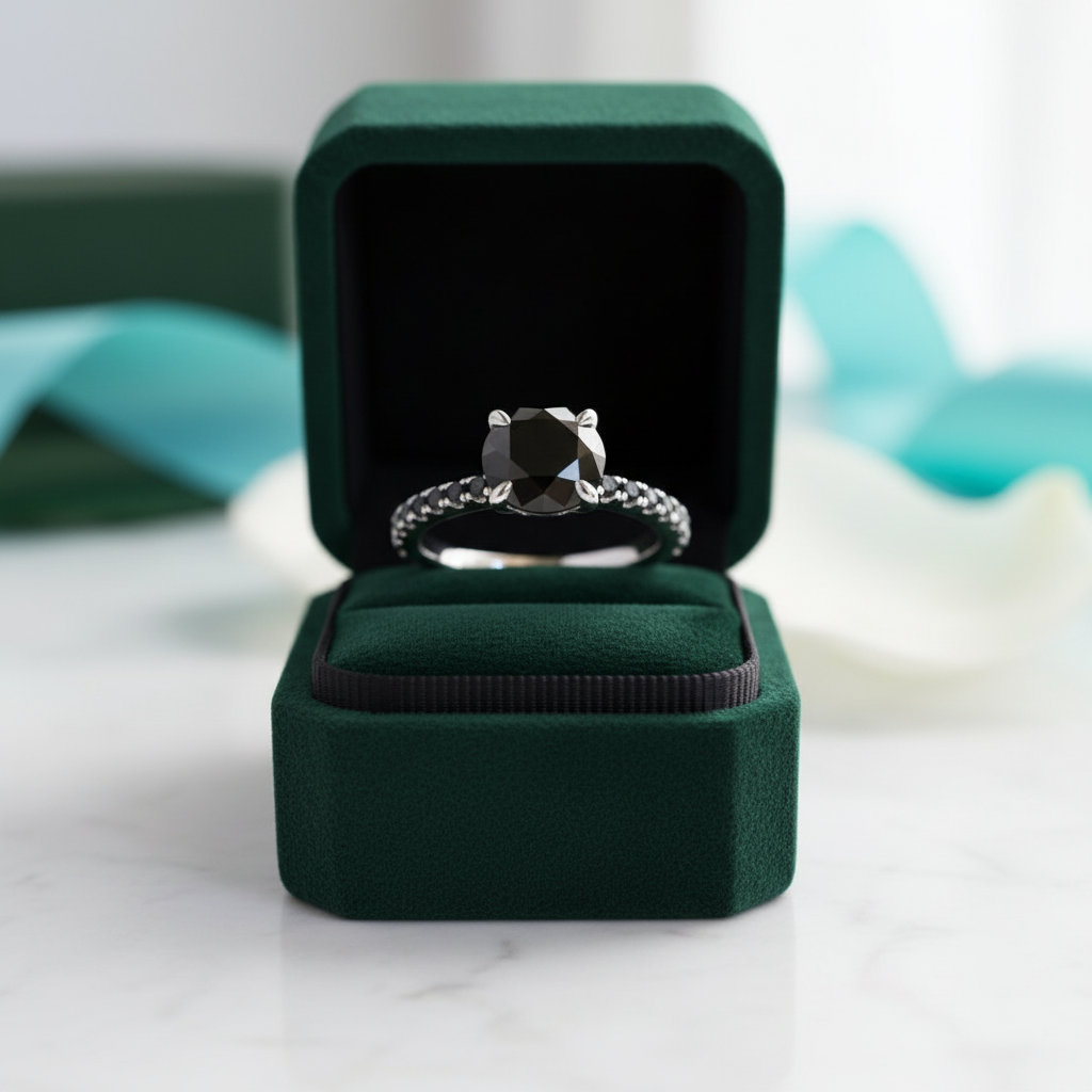 Exclusive Round Cut Black Diamond Option White Gold Engagement Ring - Evani Naomi Jewelry