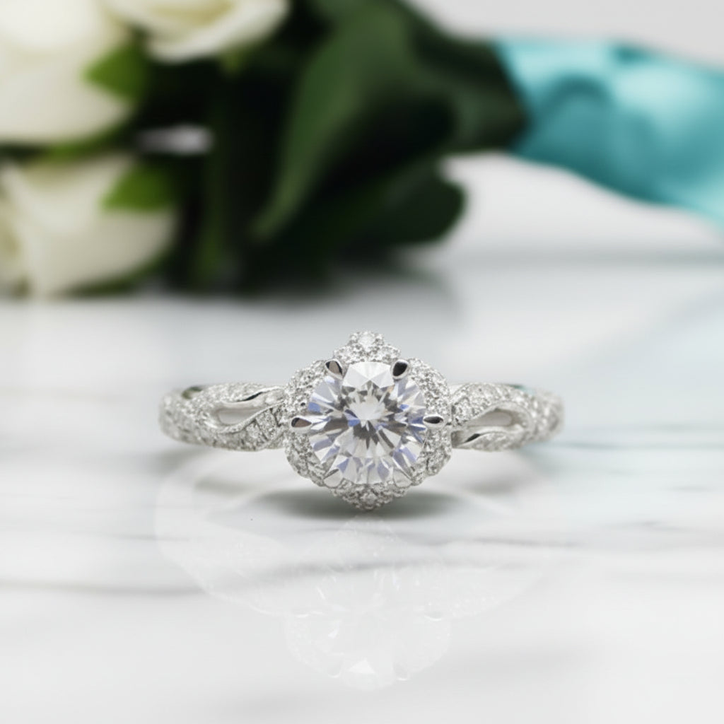 Exquisite 14K White Gold 1.0 Ct Diamond Engagement Ring-Evani Jewelry