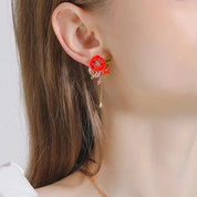 Exquisite Enamel Red Flower Elegant Earrings-Evani Naomi Jewelry