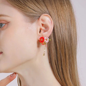 Exquisite Enamel Red Flower Elegant Earrings-Evani Naomi Jewelry