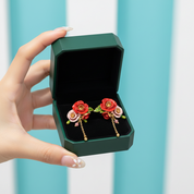 Exquisite Enamel Red Flower Elegant Earrings