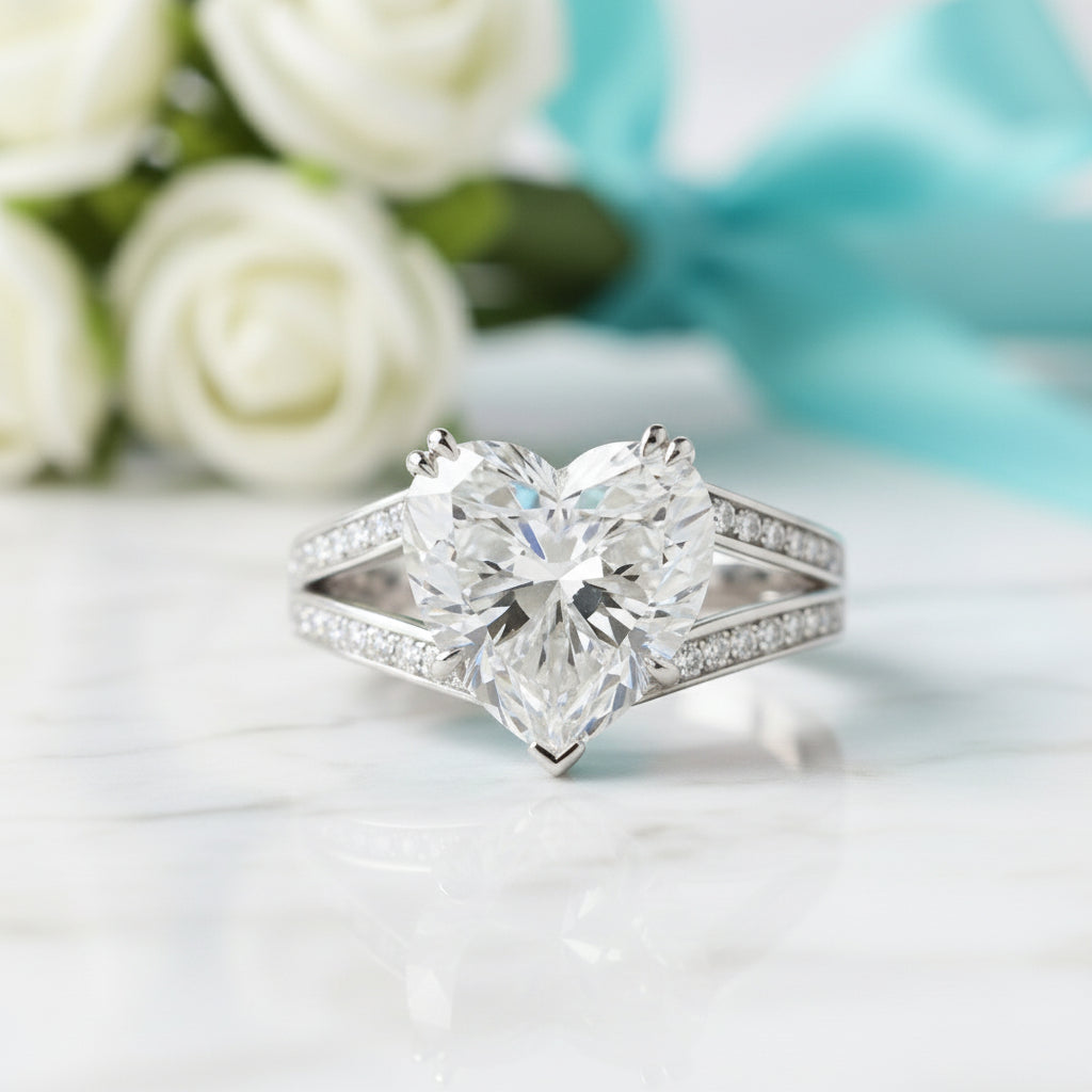 Exquisite Heart Cut 5.0 Carat Diamond Engagement Ring-Evani Jewelry
