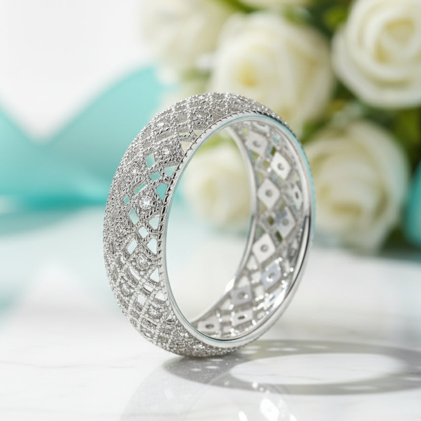 Exquisite Hollow Pattern Wedding Band-Evani Jewelry