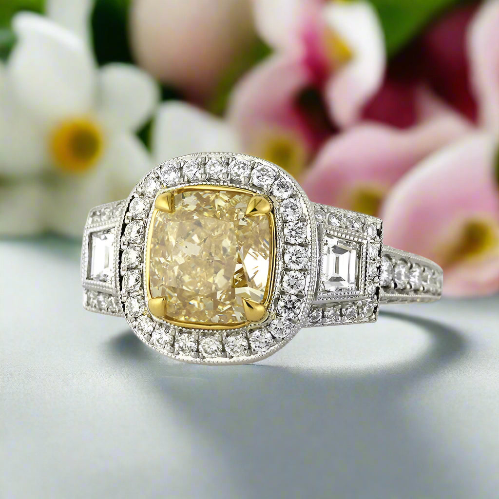 Flash Sale- 3.45 Ct Citrine Birthstone Cushion Cut Diamond Engagement Ring-Evani Jewelry