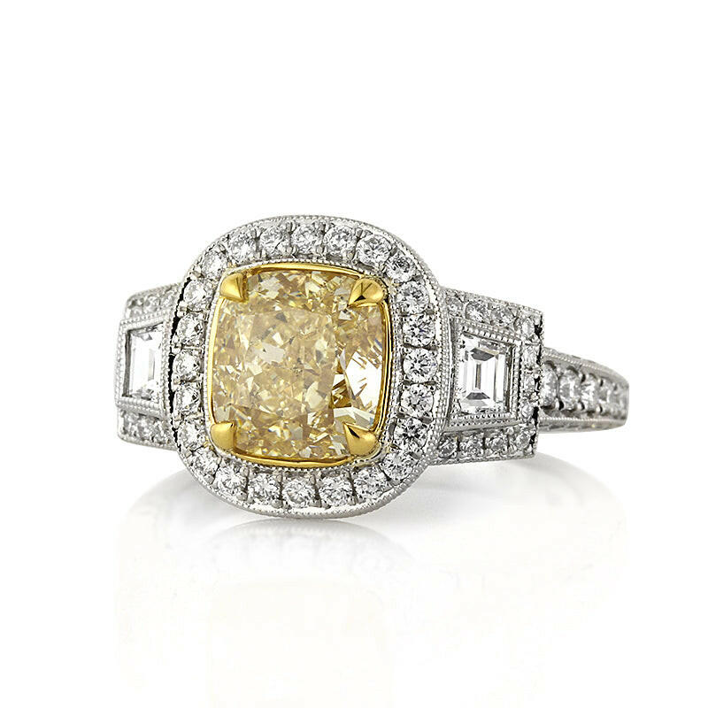 Flash Sale- 3.45 Ct Fancy Yellow Cushion Cut Diamond Engagement Ring-Evani Naomi Jewelry