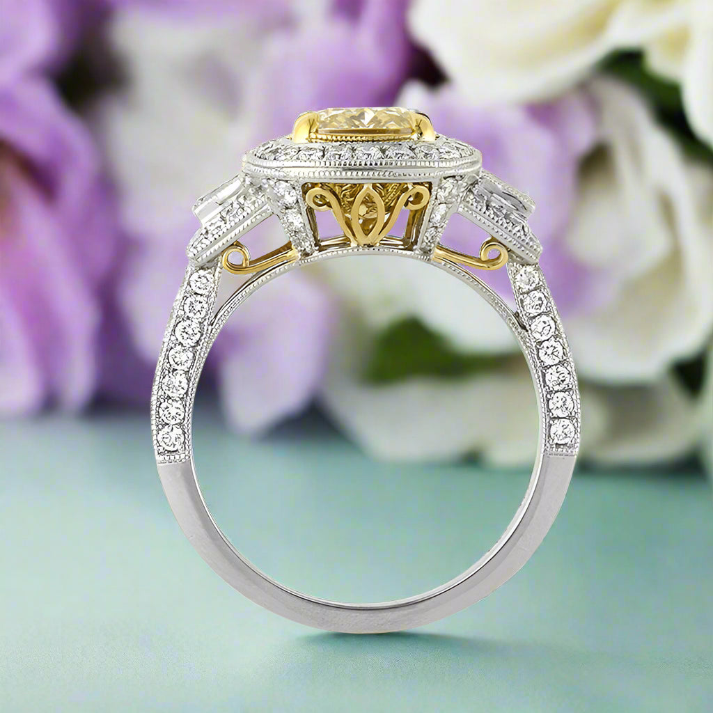 Flash Sale- 3.45 Ct Fancy Yellow Cushion Cut Diamond Engagement Ring-Evani Naomi Jewelry