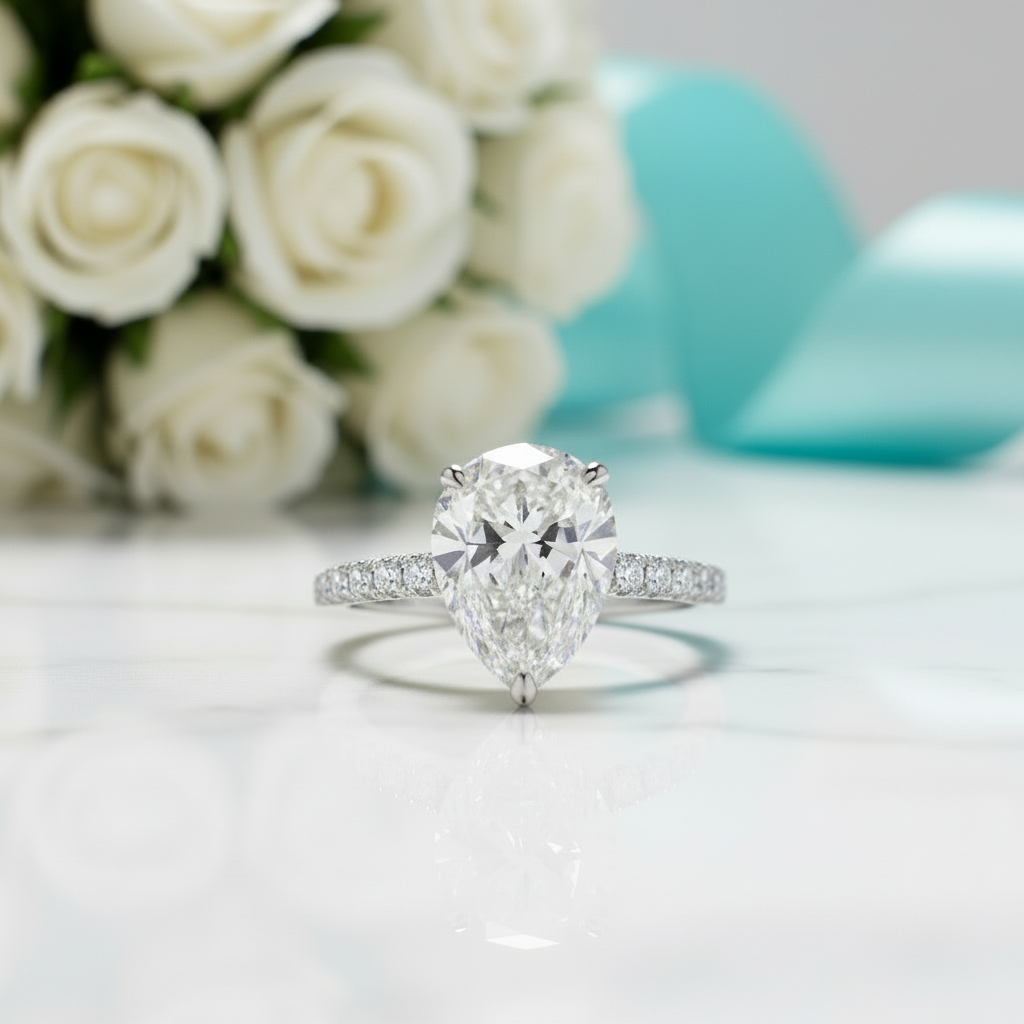 Flash Sale- Pear Cut 4 ct Diamond Engagement Ring
