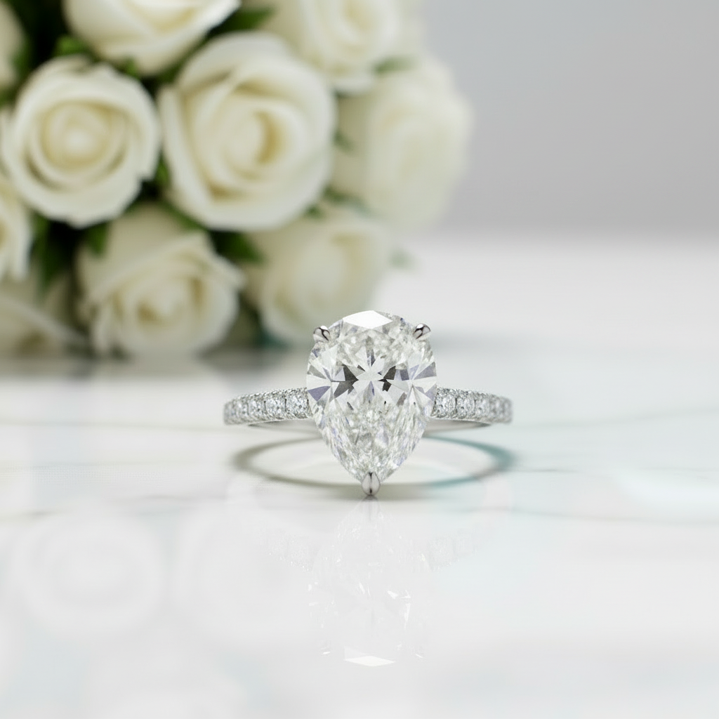 Flash Sale- Pear Cut 4 ct Diamond Engagement Ring