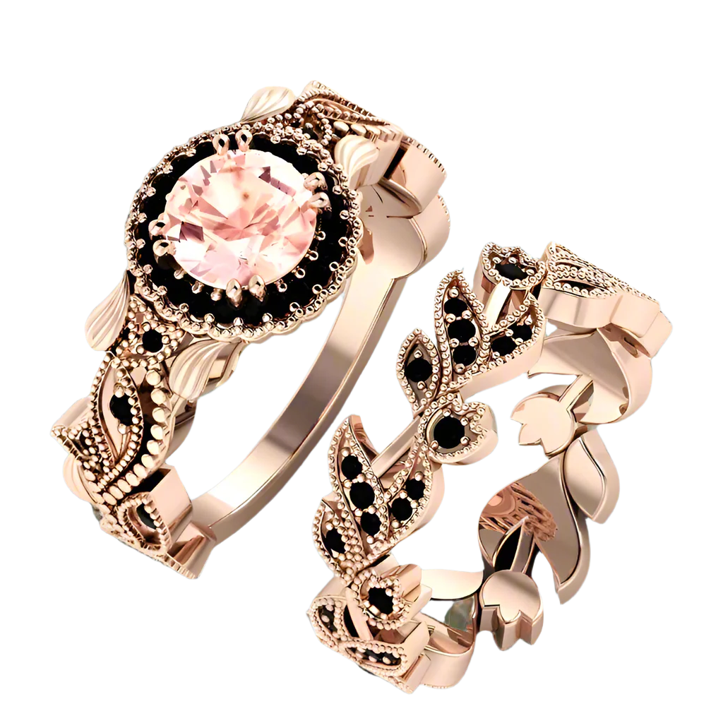 Flash Sale- Rose Gold Flower Ring Set in 1.50 ct Diamond-Evani Naomi Jewelry