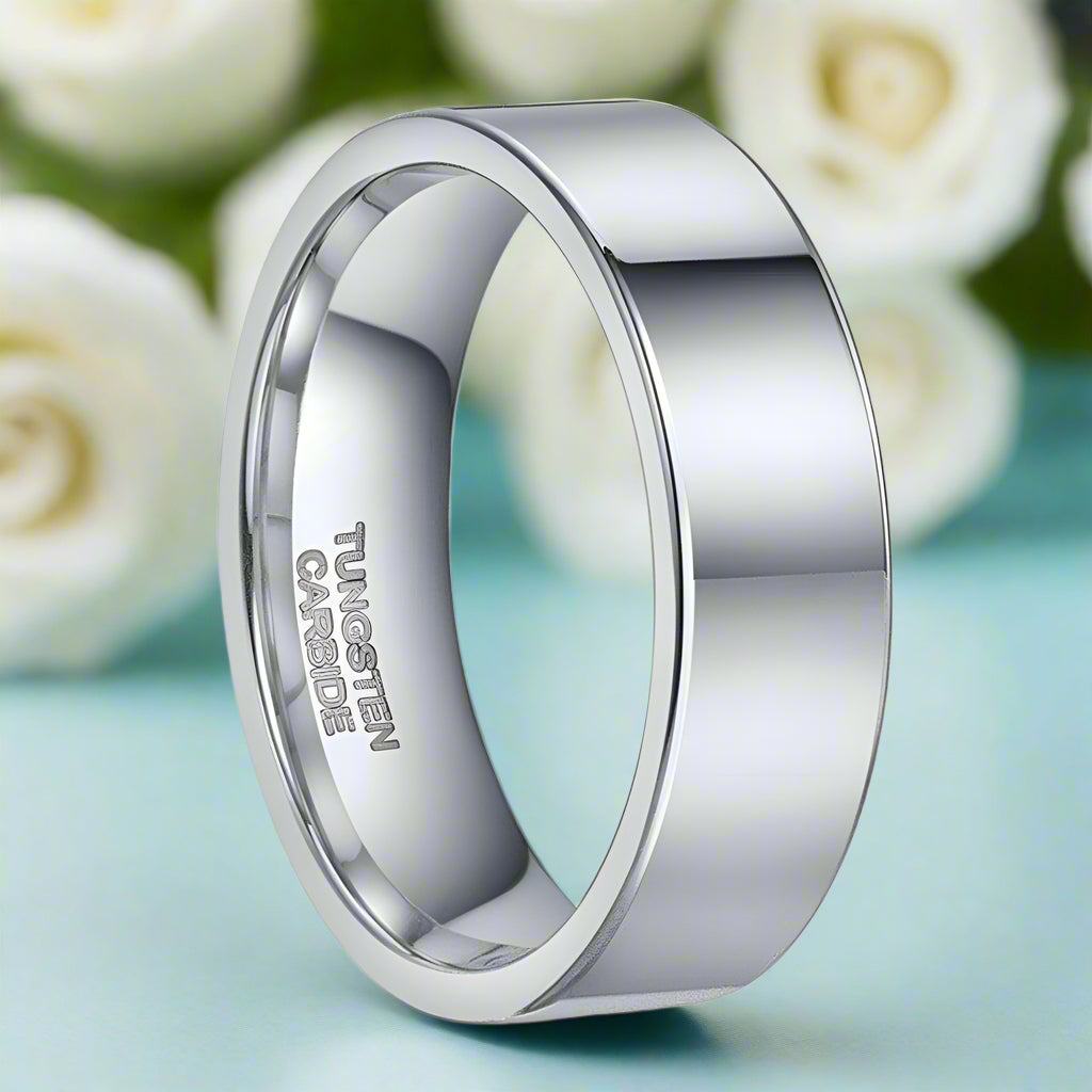 Flat 8mm Tungsten Unisex Wedding Band-Evani Jewelry