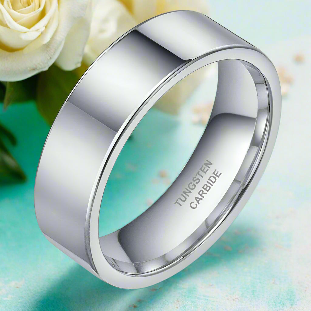 Flat 8mm Tungsten Unisex Wedding Band-Evani Jewelry