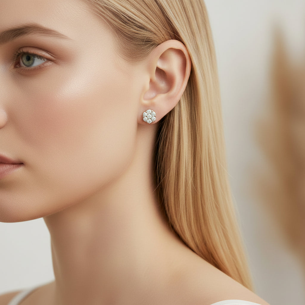 Flower Shaped Diamond Stud Earrings-Evani Jewelry