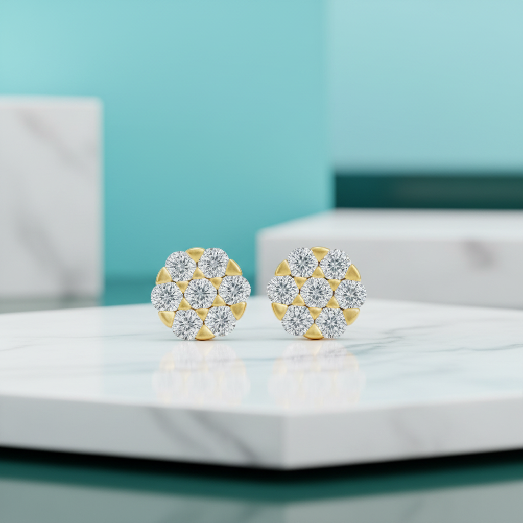 Flower Shaped Diamond Stud Earrings-Evani Jewelry