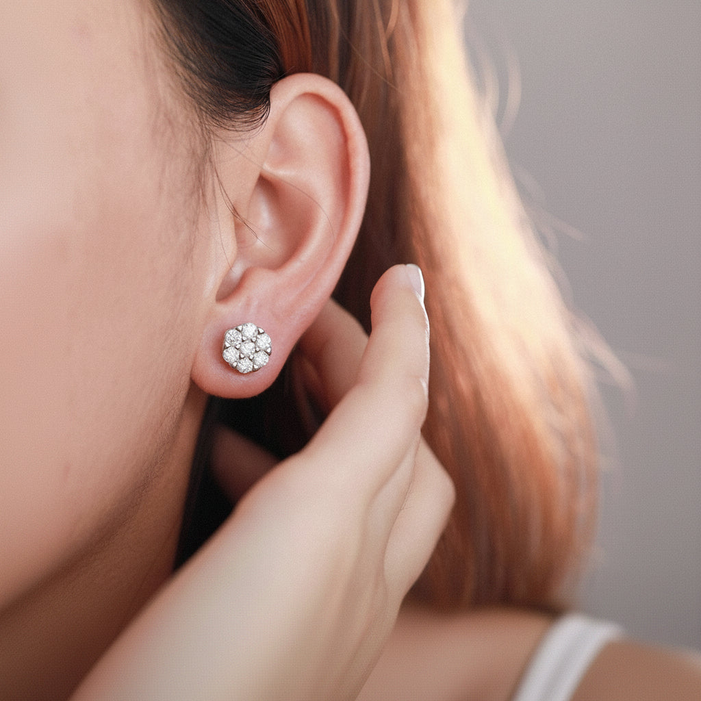 Flower Shaped Diamond Stud Earrings-Evani Jewelry