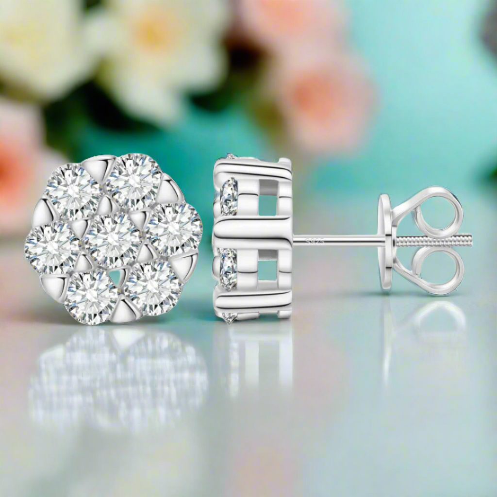 Flower Shaped Diamond Stud Earrings-Evani Naomi Jewelry