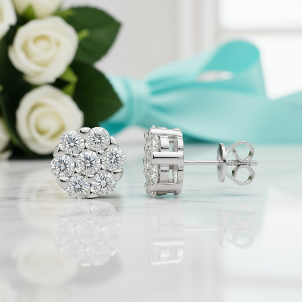 Flower Shaped Diamond Stud Earrings-Evani Jewelry