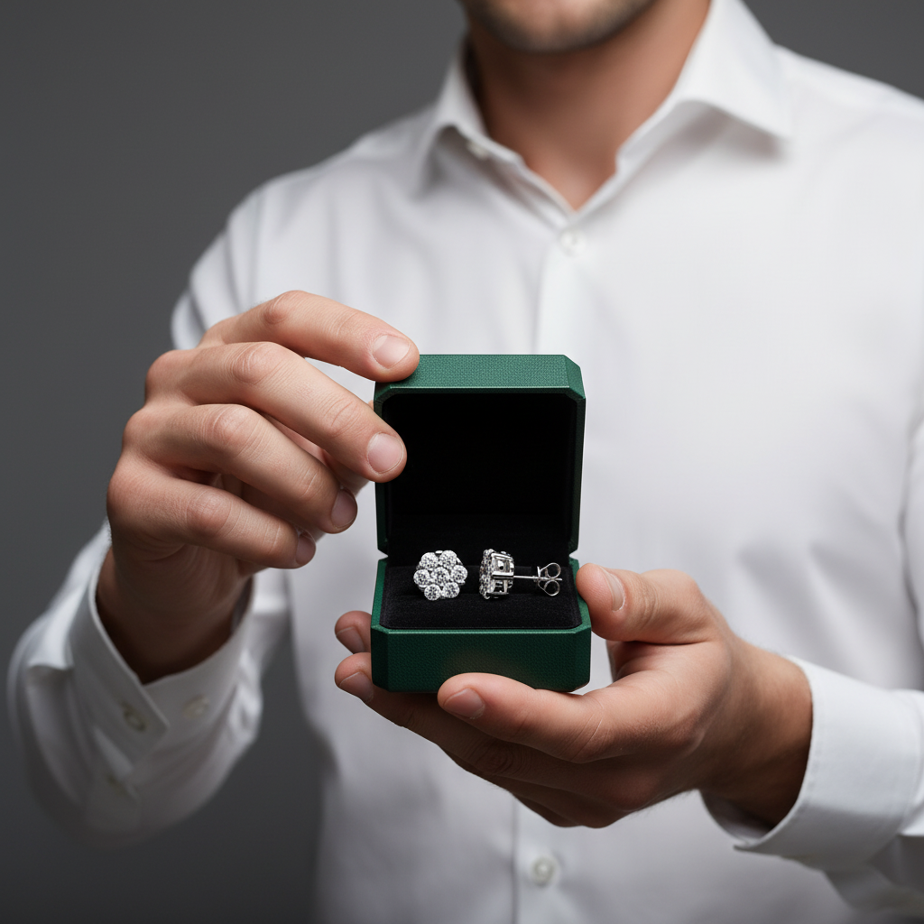 Flower Shaped Diamond Option Stud Earrings