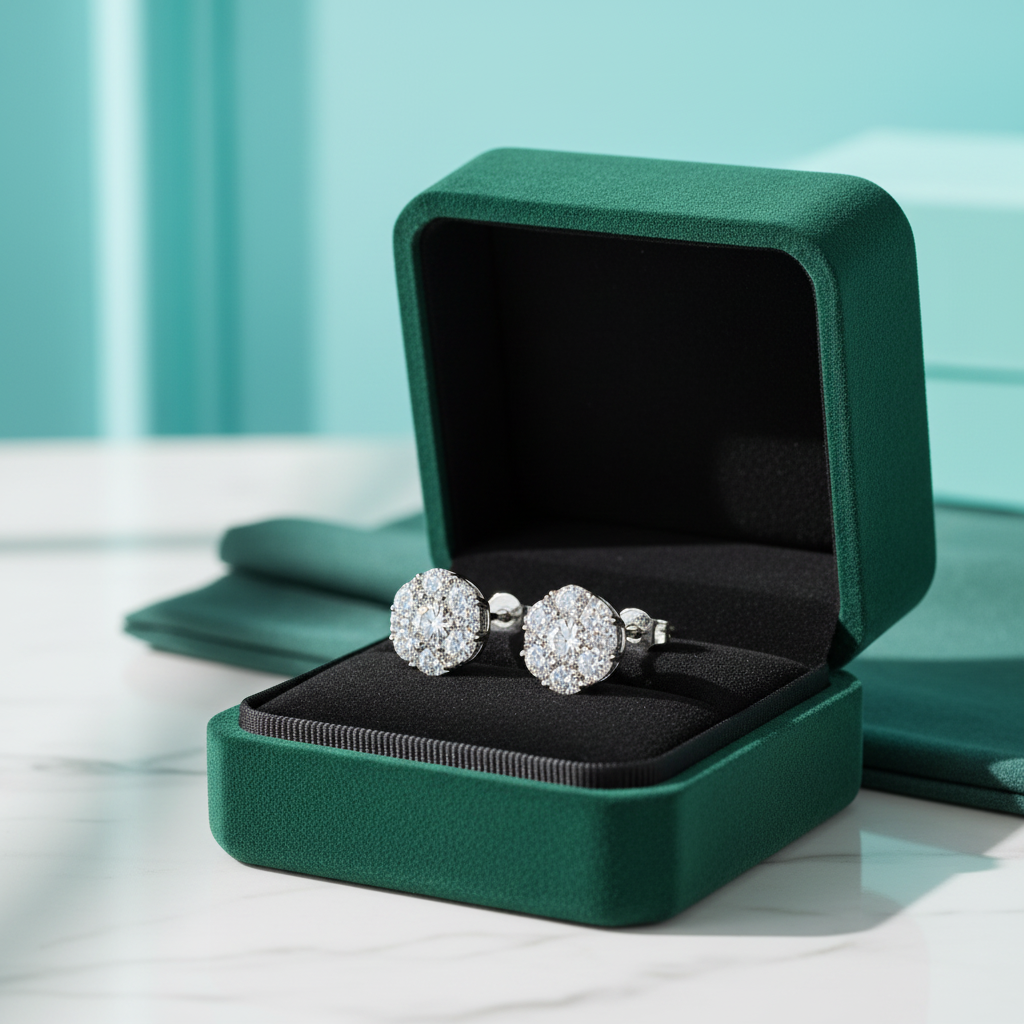 Flower Shaped Diamond Option Stud Earrings