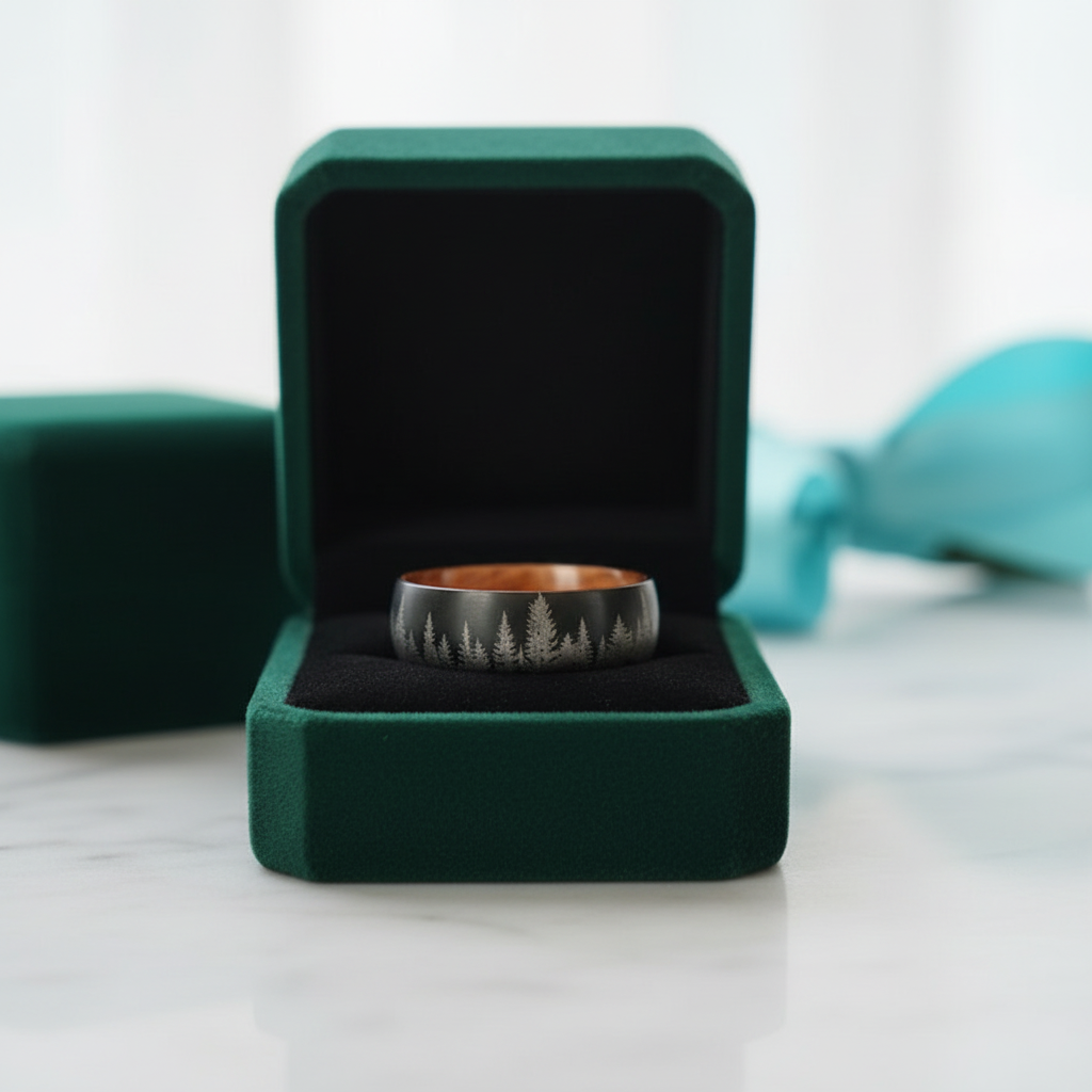 Forest Engraved 8mm Tungsten Carbide with Inner Wood Shank - Evani Naomi Jewelry