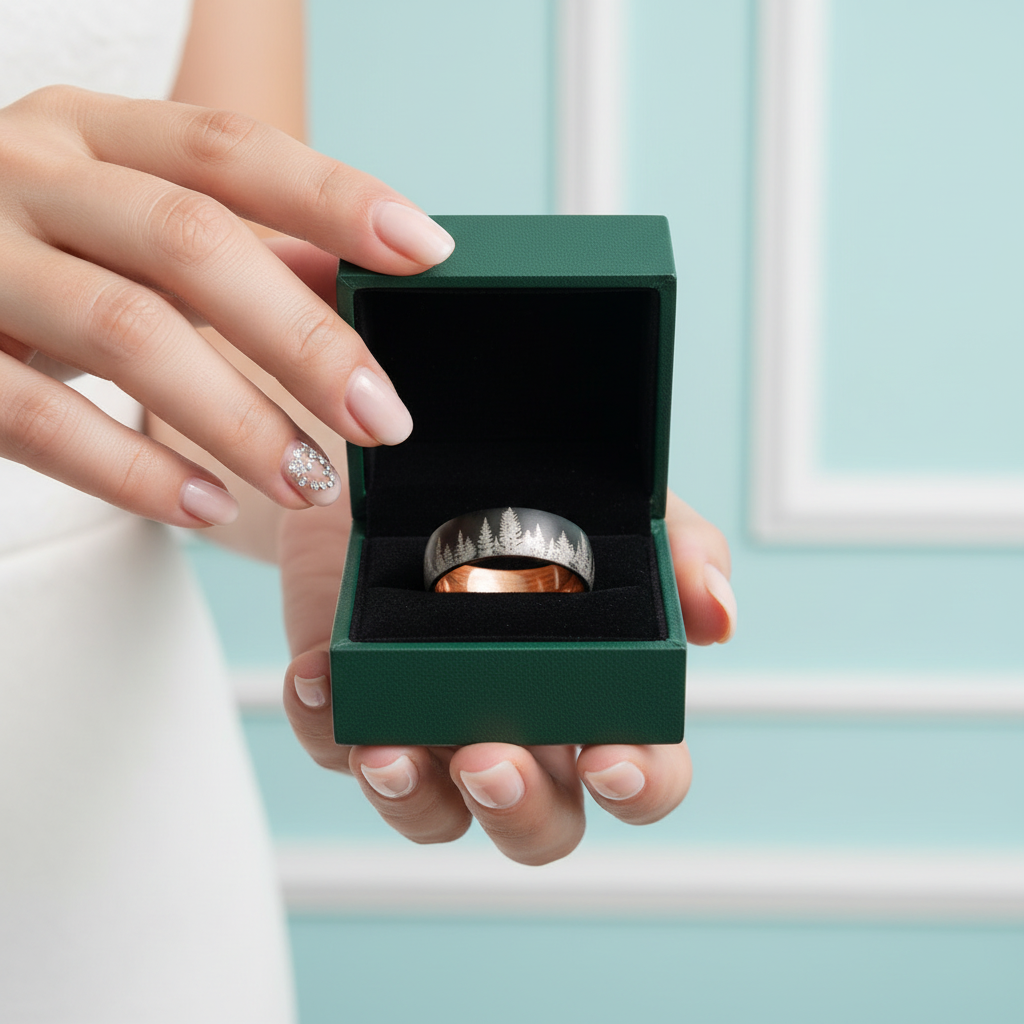 Forest Engraved 8mm Tungsten Carbide with Inner Wood Shank - Evani Naomi Jewelry