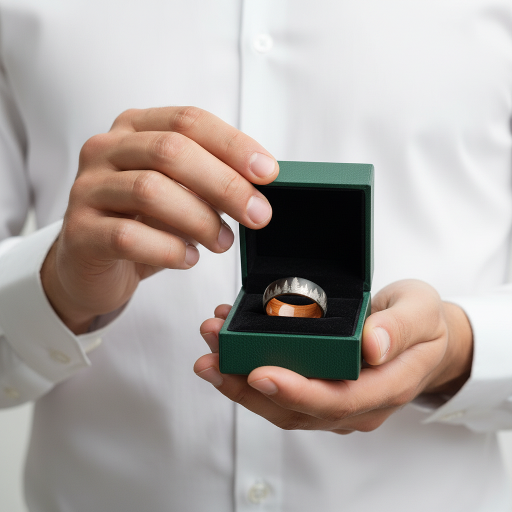 Forest Engraved 8mm Tungsten Carbide with Inner Wood Shank - Evani Naomi Jewelry