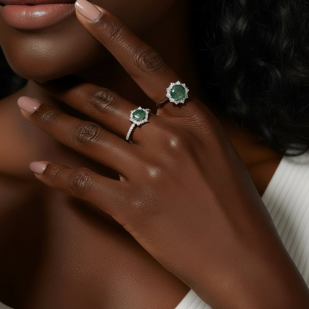 Forest Heart- Hexagon Cut Natural Moss Agate Ring-Evani Jewelry