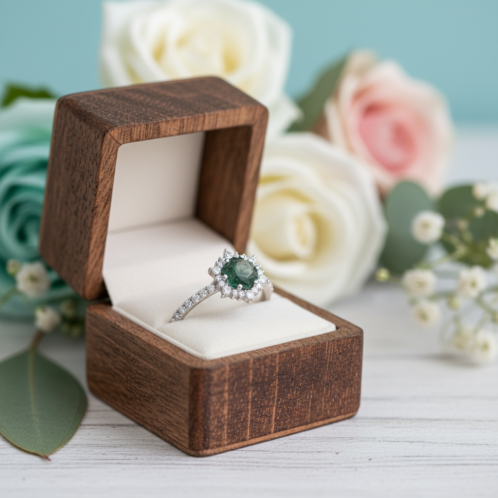 Forest Heart- Hexagon Cut Natural Moss Agate Ring-Evani Jewelry
