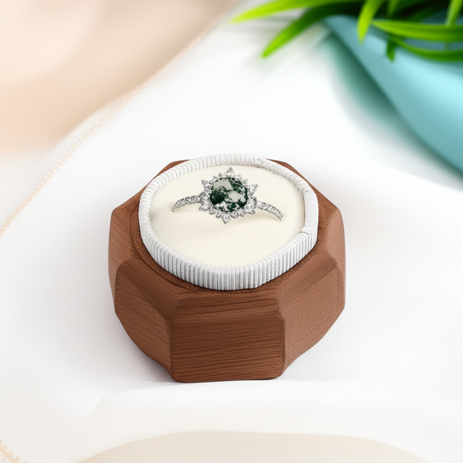 Forest Heart- Hexagon Cut Natural Moss Agate Ring-Evani Naomi Jewelry
