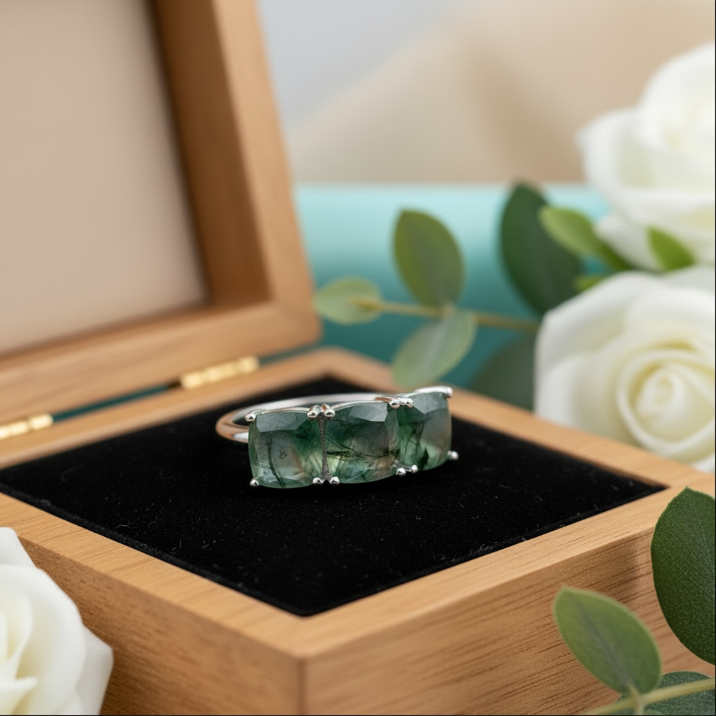 Forest Whispers- Moss Agate Promise Ring - Evani Naomi Jewelry