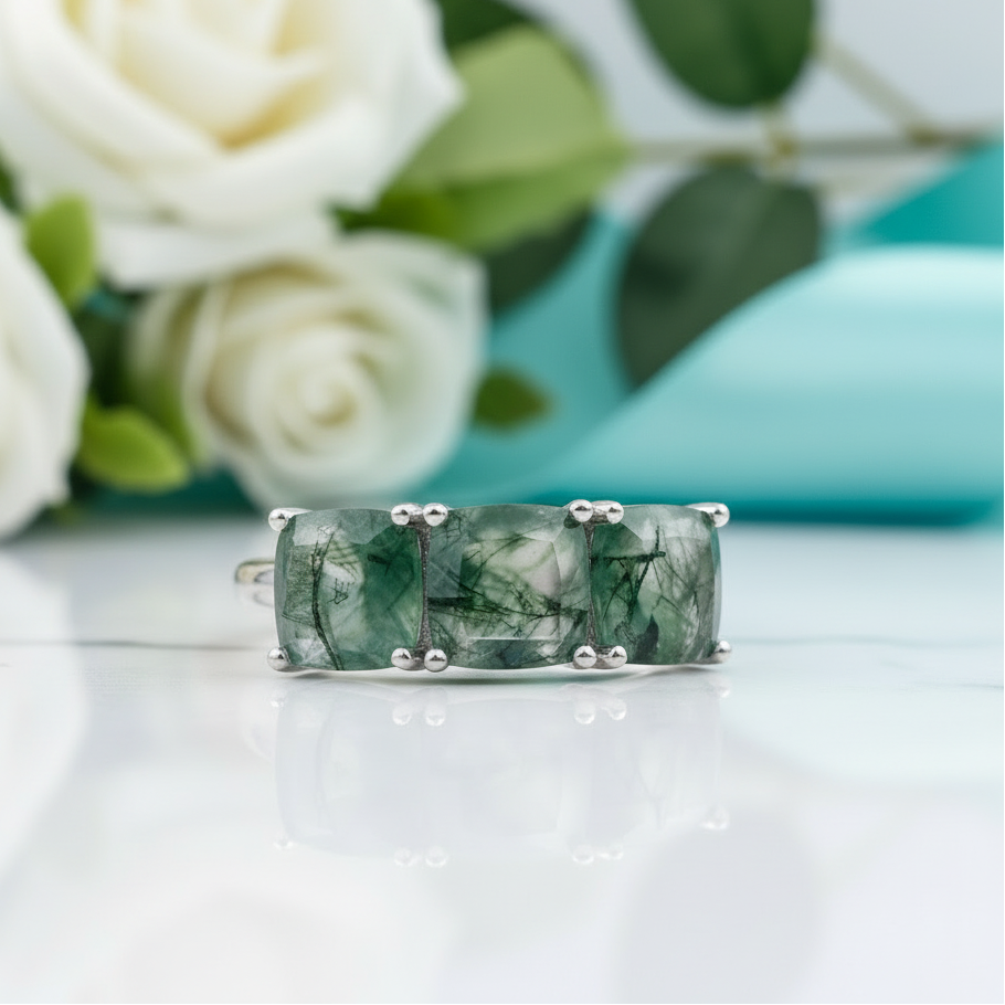 Forest Whispers- Moss Agate Promise Ring-Evani Jewelry