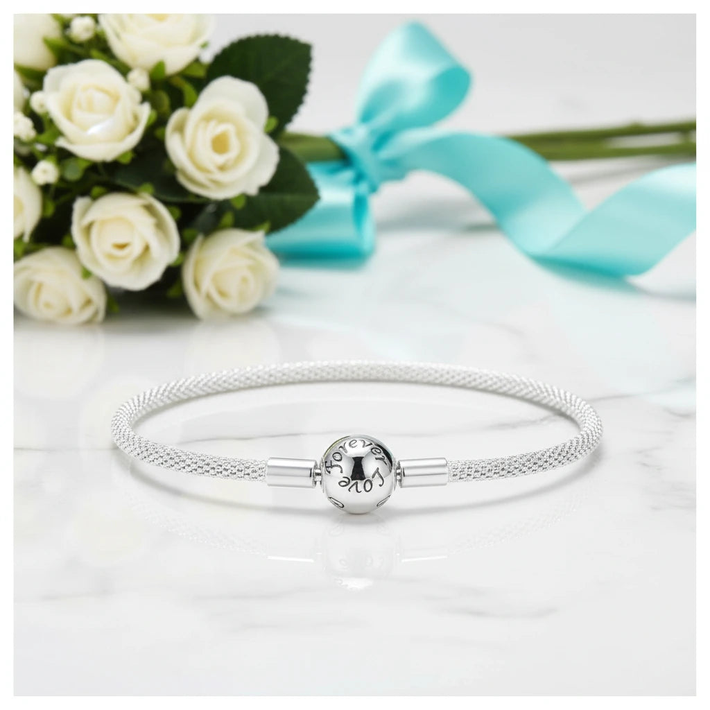 Forever Love Round Clasp Snake Chain Bracelet Charms-Evani Jewelry