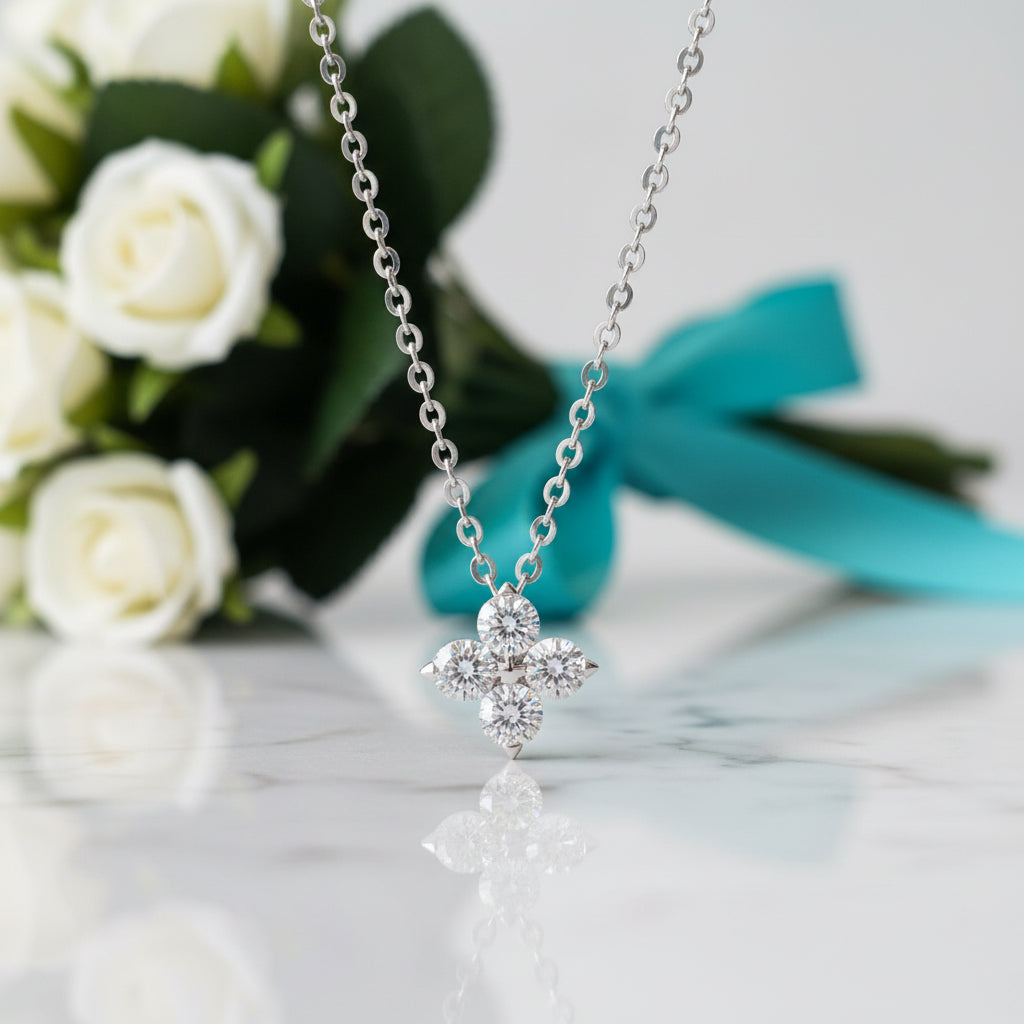 Four Stone Diamond Pendant Necklace-Evani Jewelry