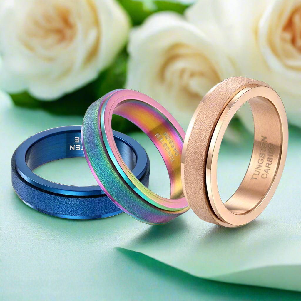 Frosted Rotatable Matte Unisex Tungsten Wedding Band-Evani Naomi Jewelry