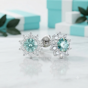 1.00 ct Blue-Green Diamond Option Flower Stud Earrings