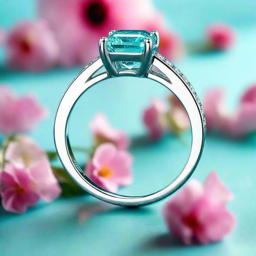 2.0 Ct Emerald Cut Aquamarine Diamond Engagement Ring