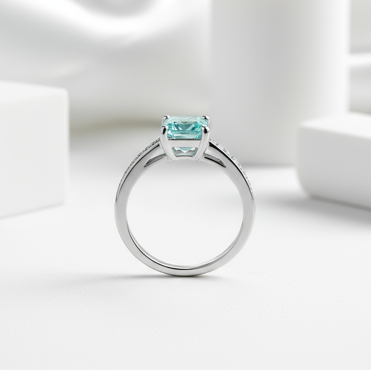 2.0 Ct Emerald Cut Aquamarine Engagement Ring-Evani Jewelry