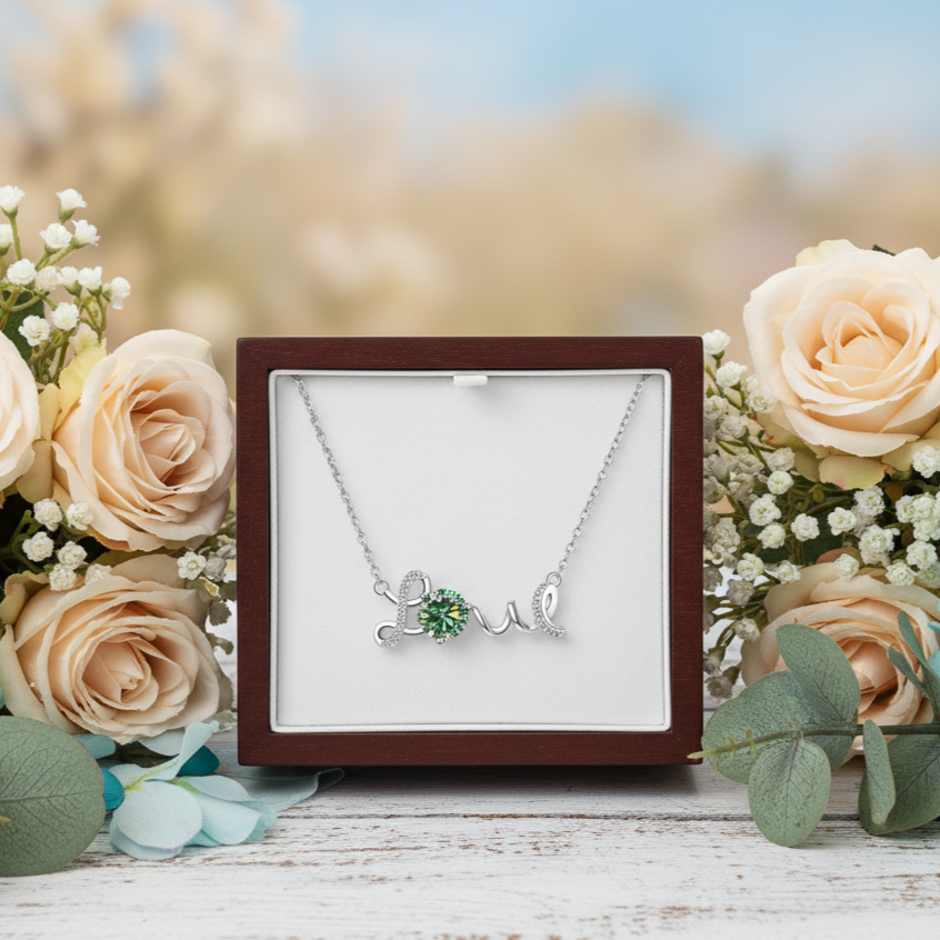 1.0 Ct Round Cut Peridot Diamond Love Necklace - Evani Naomi Jewelry
