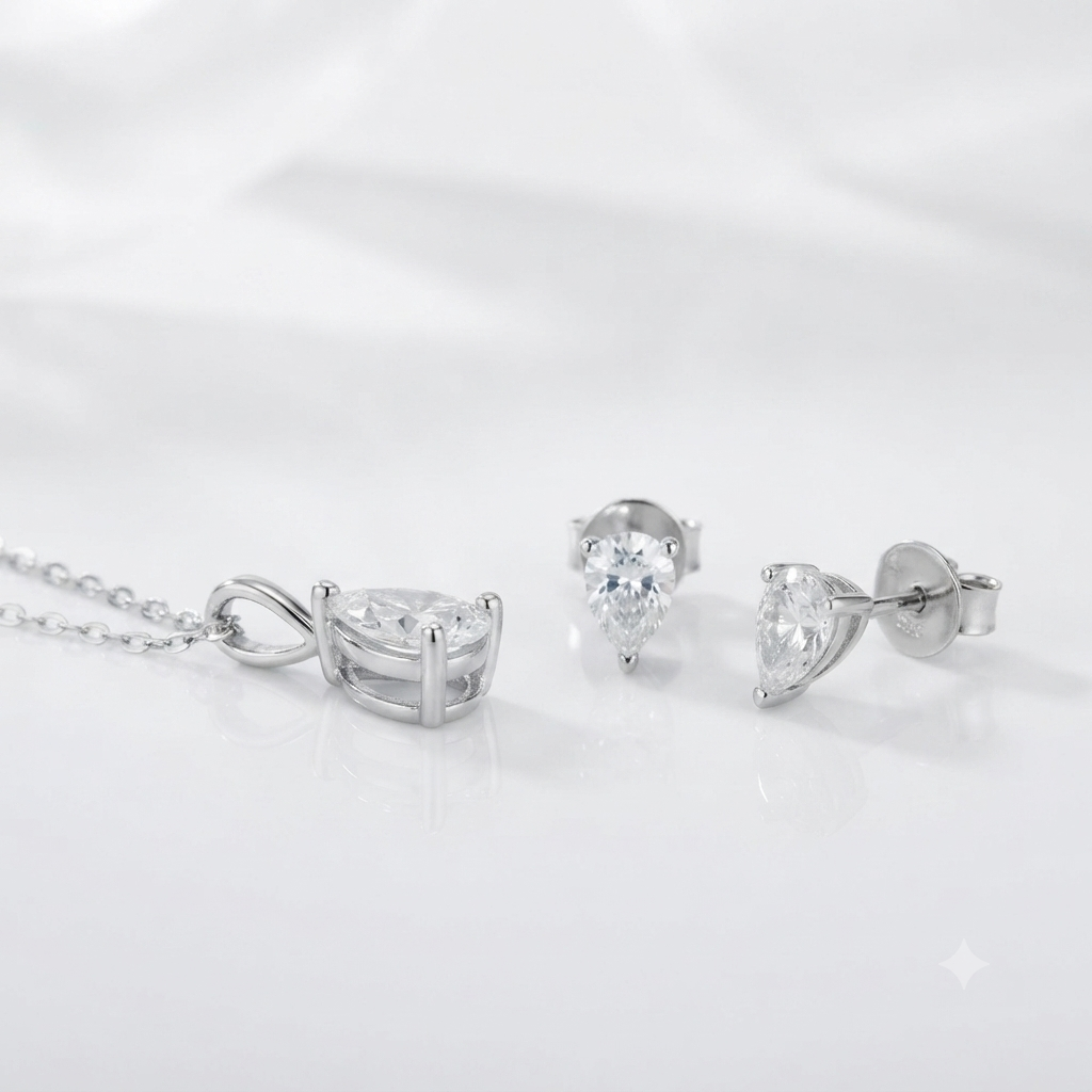 1.0 Ct Pear Diamond Option Classic Stud Earrings and Necklace