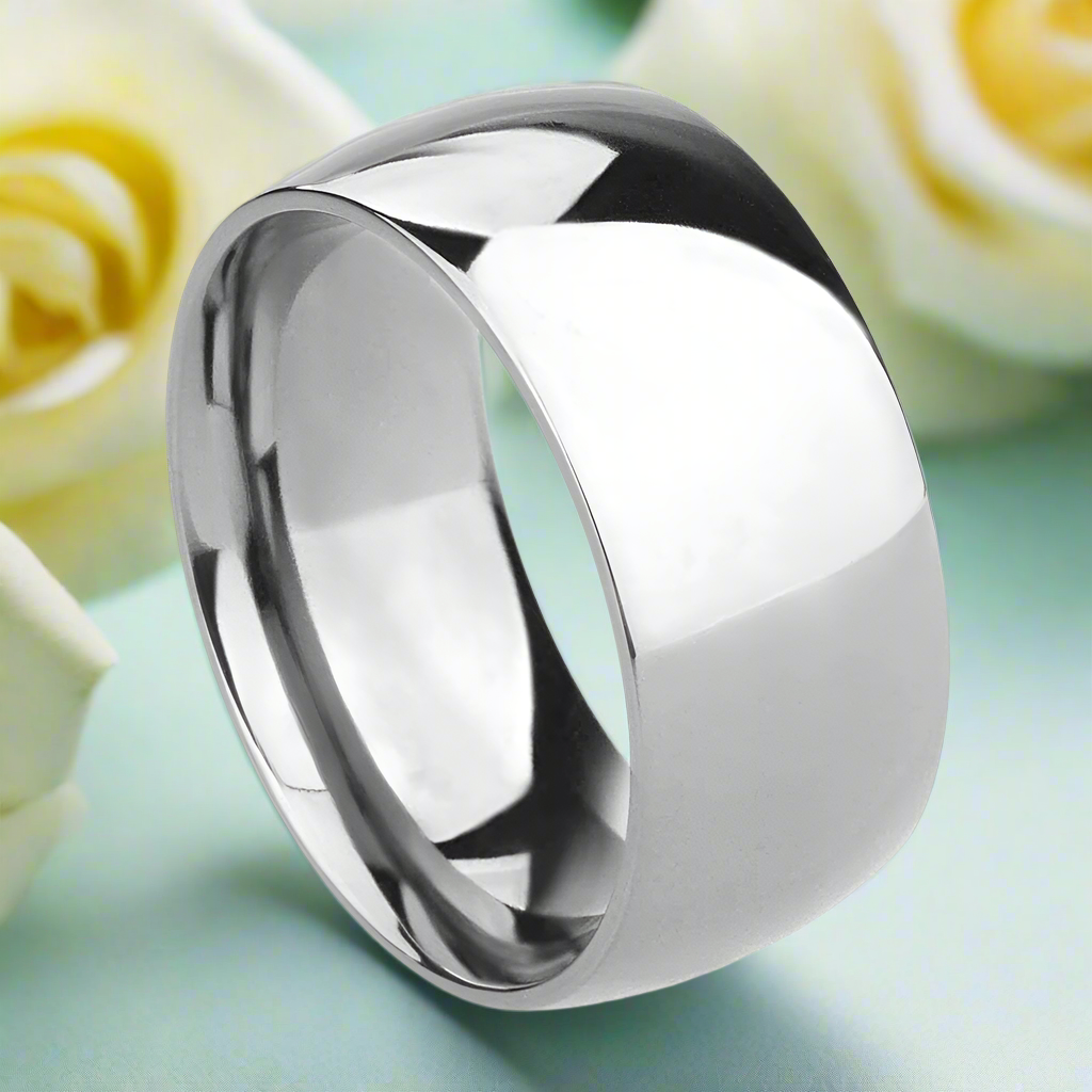 Glossy 10mm Dome Titanium Men's Wedding Band - Evani Naomi Jewelry