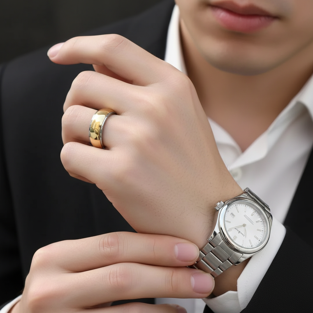 Glossy 8mm Two-tone Tungsten Carbide Men's Wedding Band-Evani Jewelry