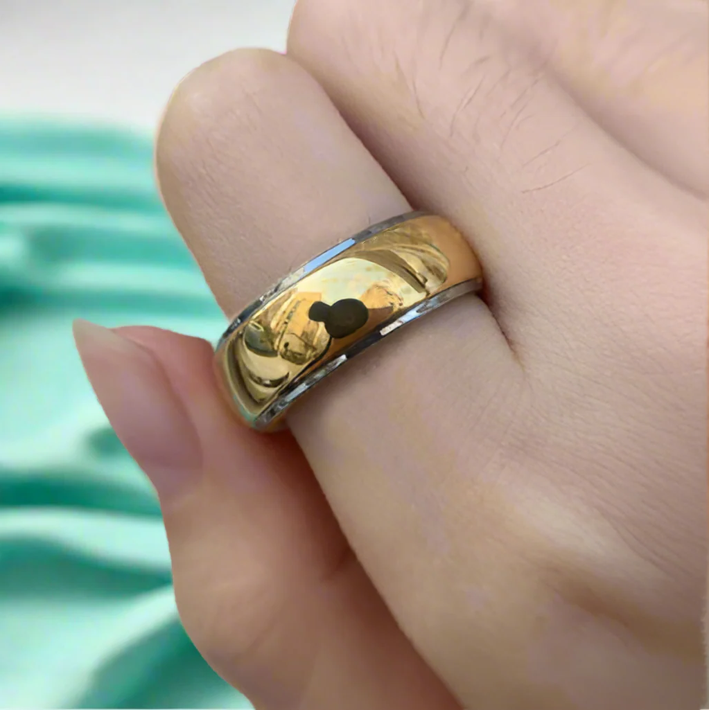 Glossy 8mm Two-tone Tungsten Carbide Men's Wedding Band-Evani Naomi Jewelry