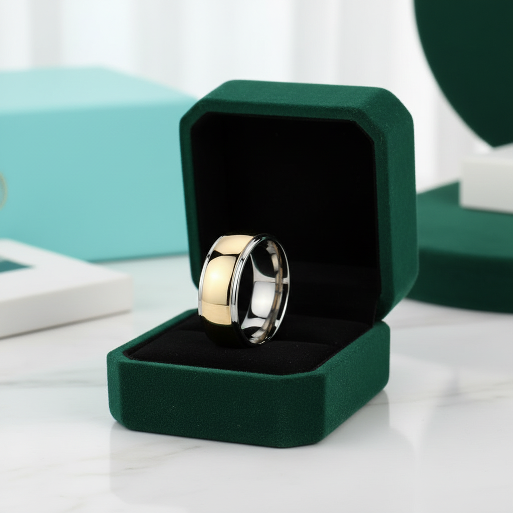 Glossy 8mm Two-tone Tungsten Carbide Men's Wedding Band - Evani Naomi Jewelry