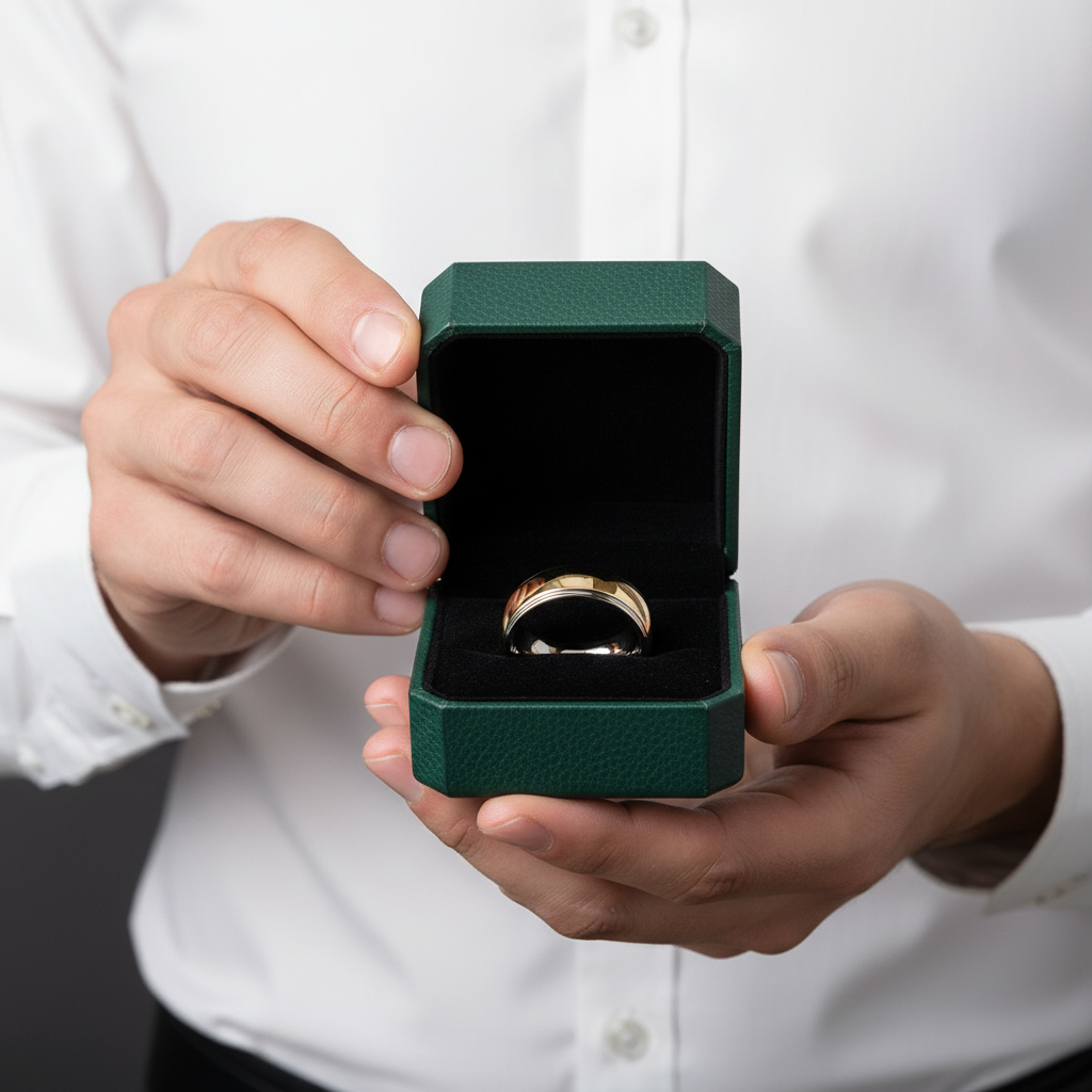 Glossy 8mm Two-tone Tungsten Carbide Men's Wedding Band - Evani Naomi Jewelry