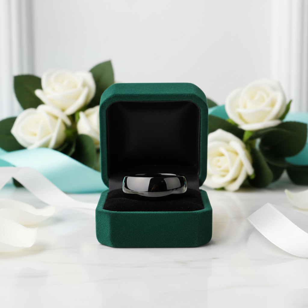 Glossy Black Dome 8mm Tungsten Carbide Wedding Band - Evani Naomi Jewelry